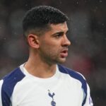 Cristian Romero of Tottenham Hotspur looks on during the game against Eintracht Frankfurt